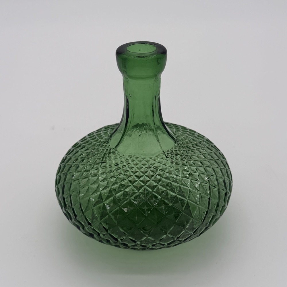 1960s Diamond Cut Pattern Italian Empoli Decanter Bottle Emerald Italy No Top